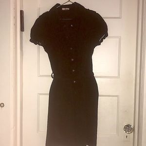 Short sleeved black corduroy tie- waist dress